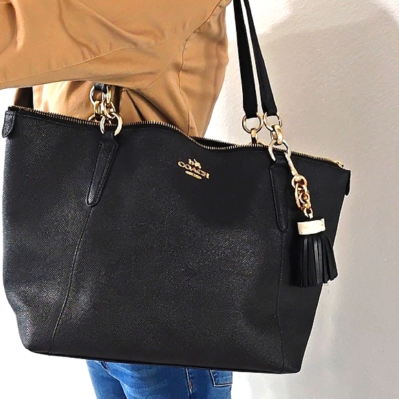 Coach Black Leather Tote with Gold Accents - Picture 2 of 16